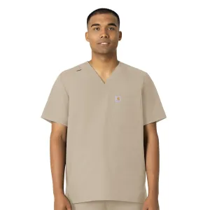 Force Essentials C16113 Men's V-Neck Shirttail Scrub Top Khaki