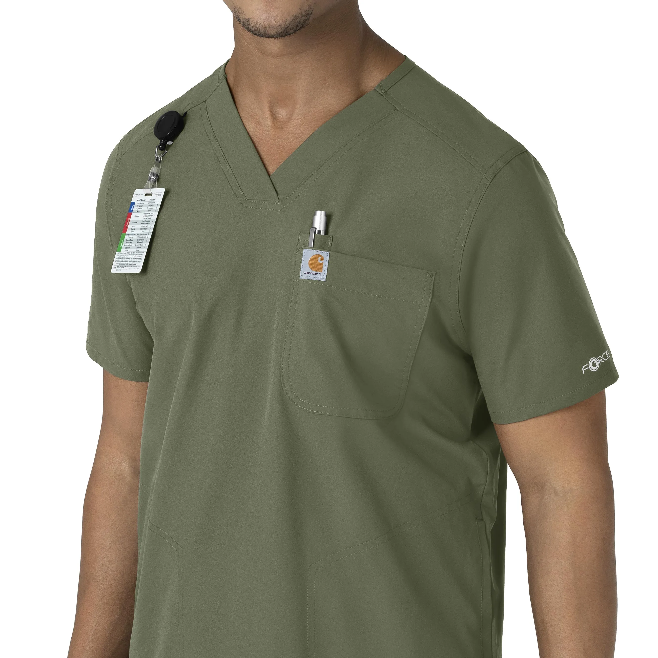 Force Essentials C16113 Men's V-Neck Shirttail Scrub Top Olive