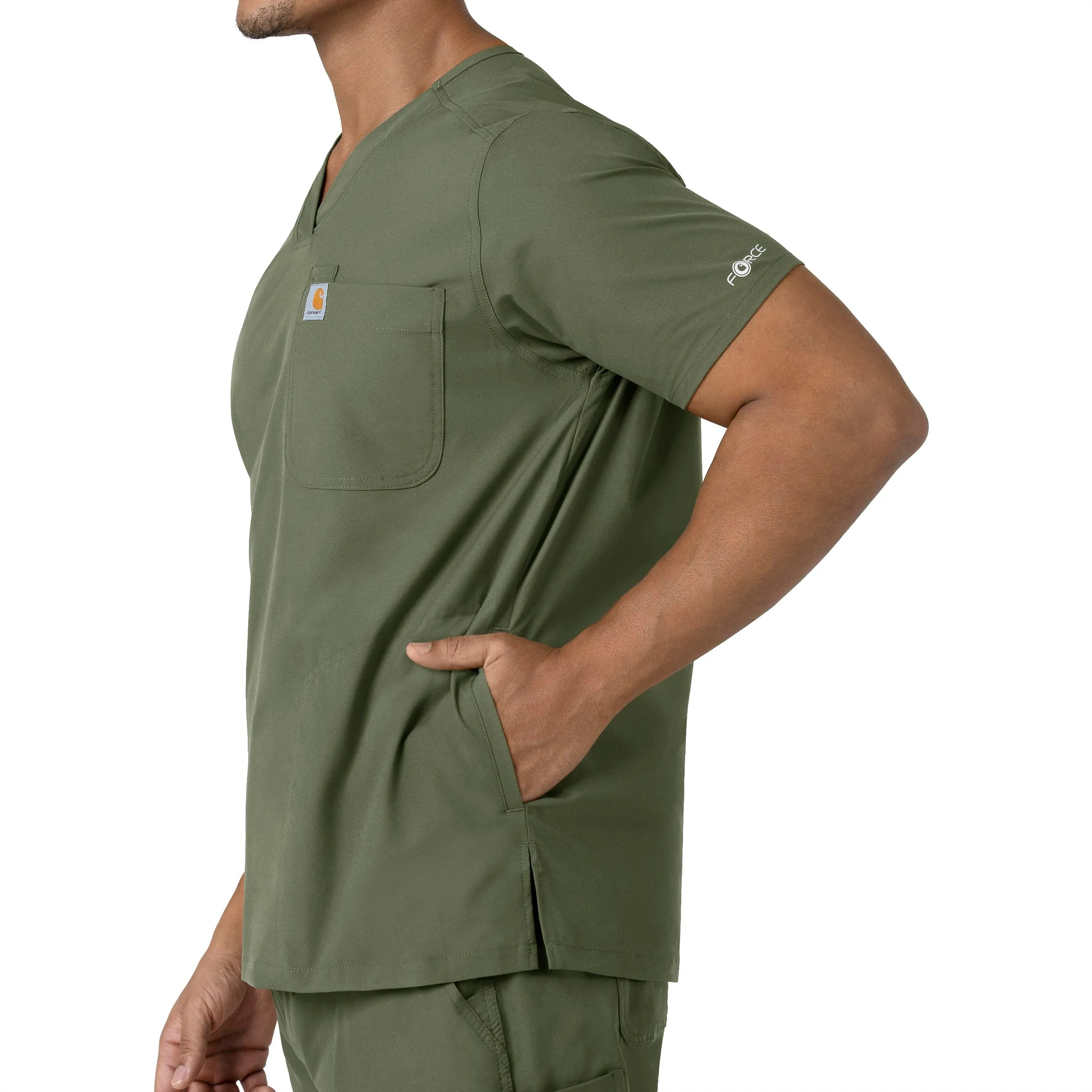 Force Essentials C16113 Men's V-Neck Shirttail Scrub Top Olive