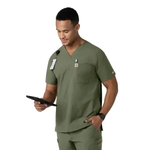 Force Essentials C16113 Men's V-Neck Shirttail Scrub Top Olive