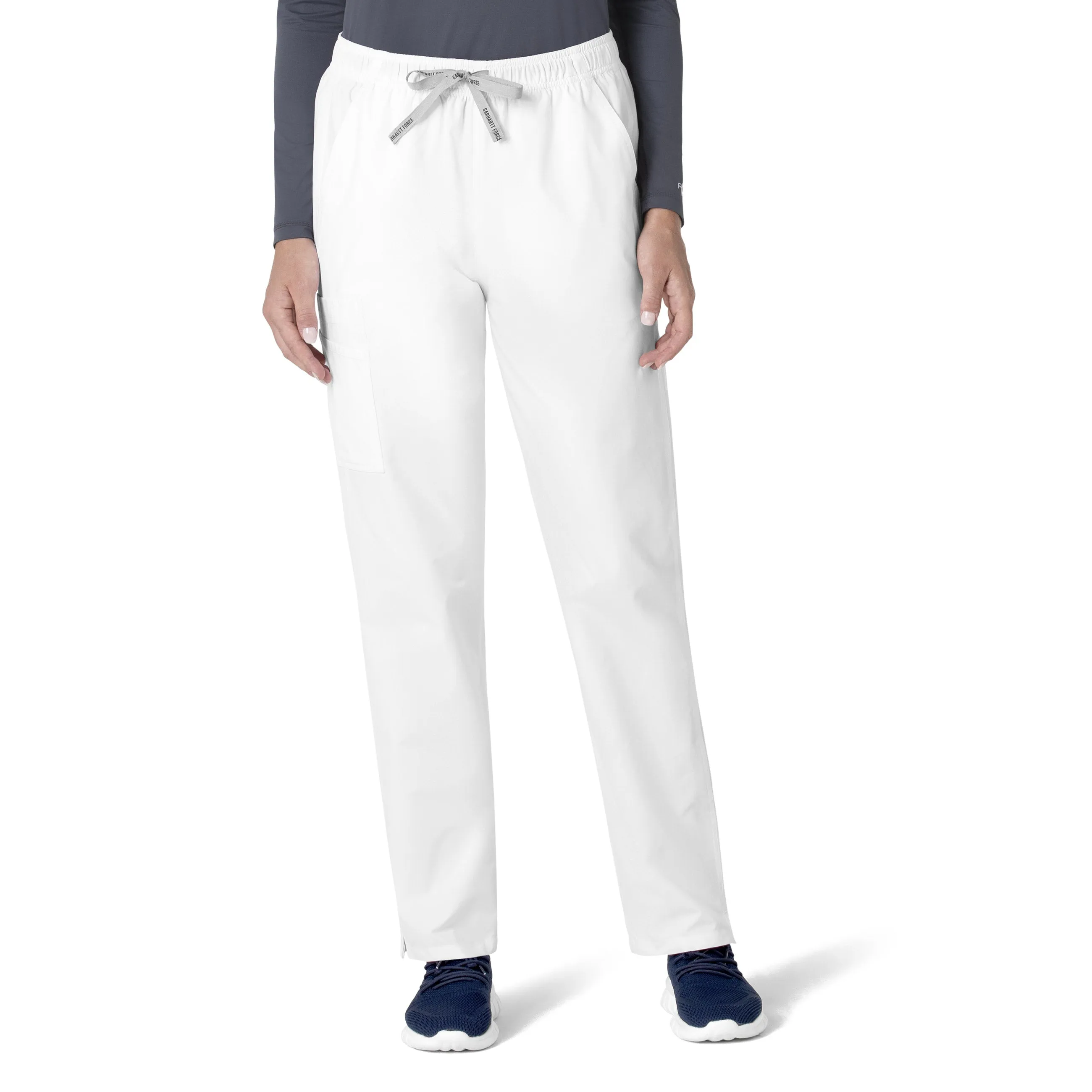 Force Essentials C55013 Unisex Elastic Waist Cargo Scrub Pants White