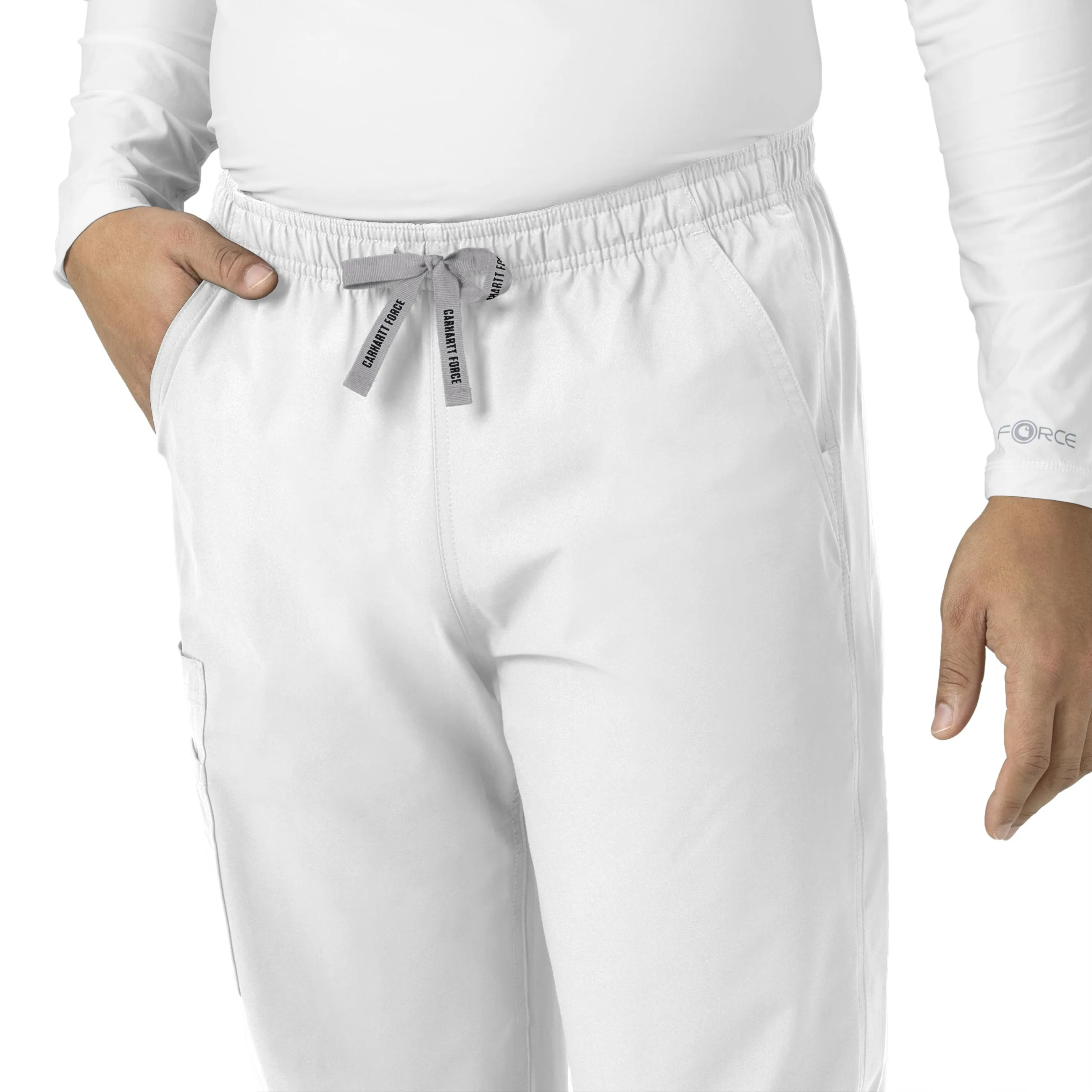 Force Essentials C55013 Unisex Elastic Waist Cargo Scrub Pants White