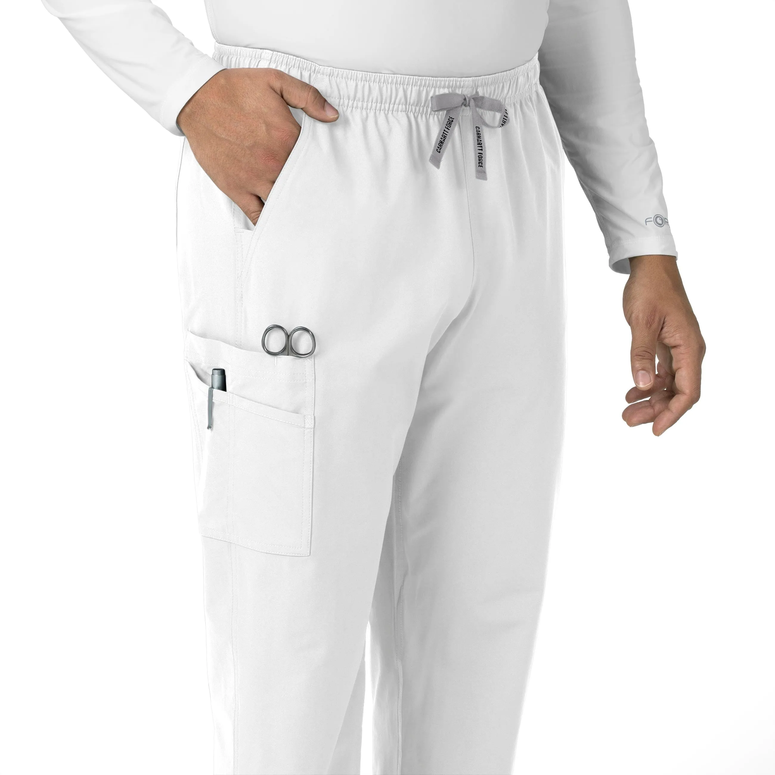 Force Essentials C55013 Unisex Elastic Waist Cargo Scrub Pants White