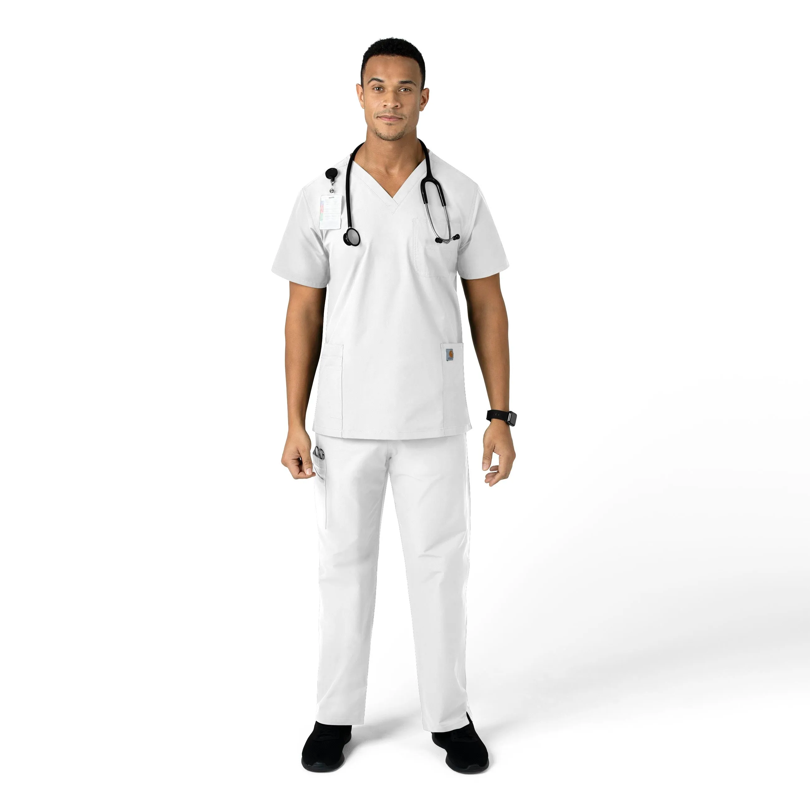 Force Essentials C55013 Unisex Elastic Waist Cargo Scrub Pants White