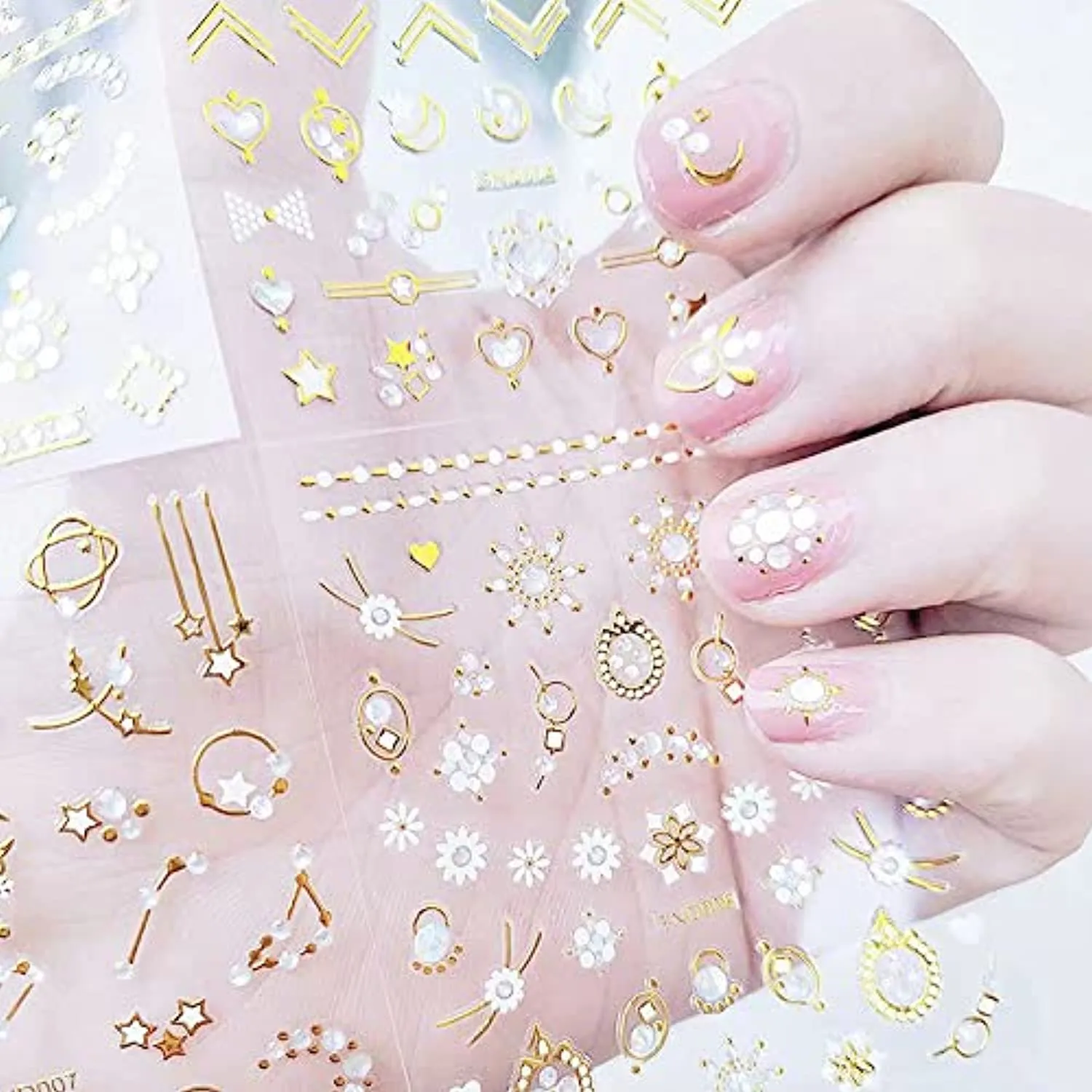 FUTVART 20 Sheets Nail Art Stickers 3D Diamond Self Adhesive Nail Decals Luxury Gold Nail Design Stickers Nail Decorations for Nail Art with Tweezers