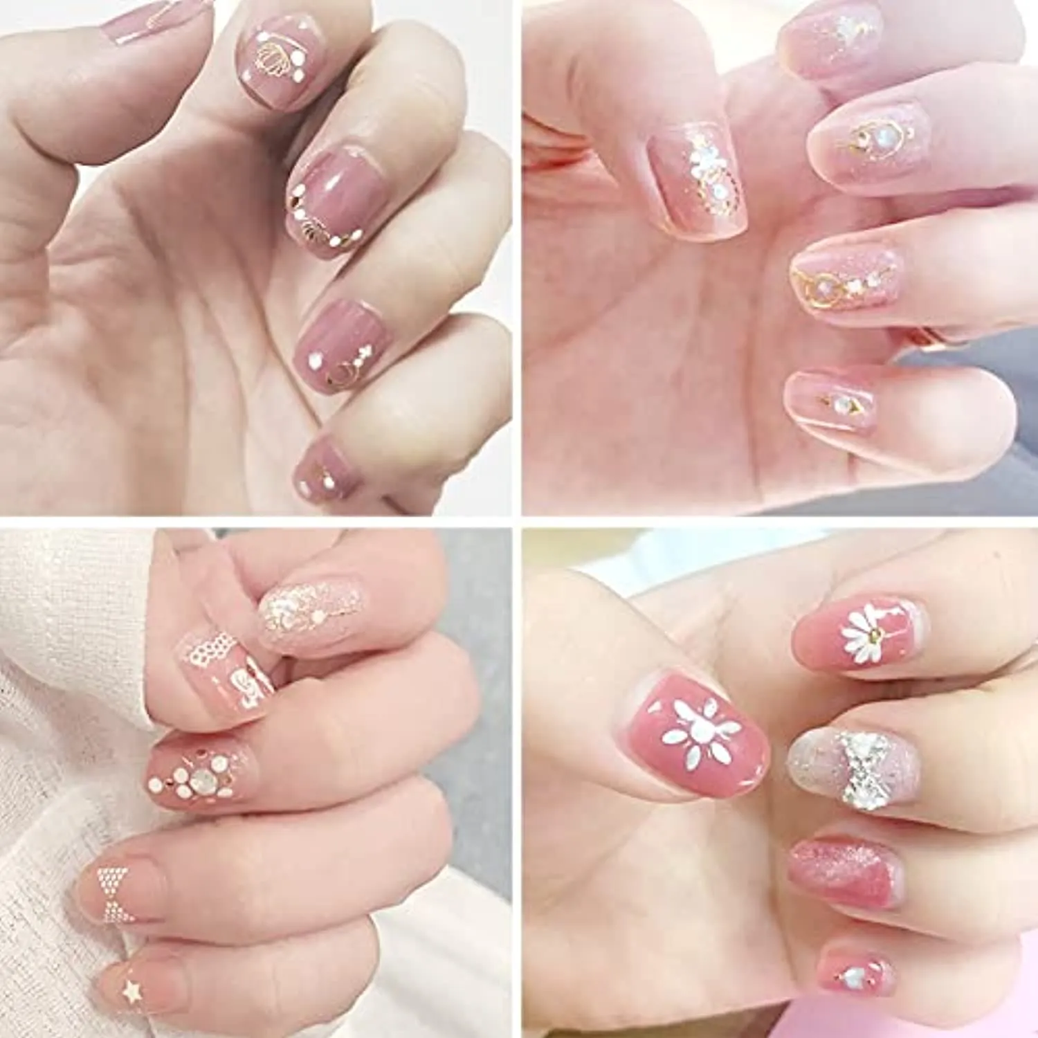 FUTVART 20 Sheets Nail Art Stickers 3D Diamond Self Adhesive Nail Decals Luxury Gold Nail Design Stickers Nail Decorations for Nail Art with Tweezers