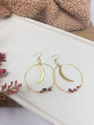 Garnet Moon Hoops   - 14k Earring Hooks.