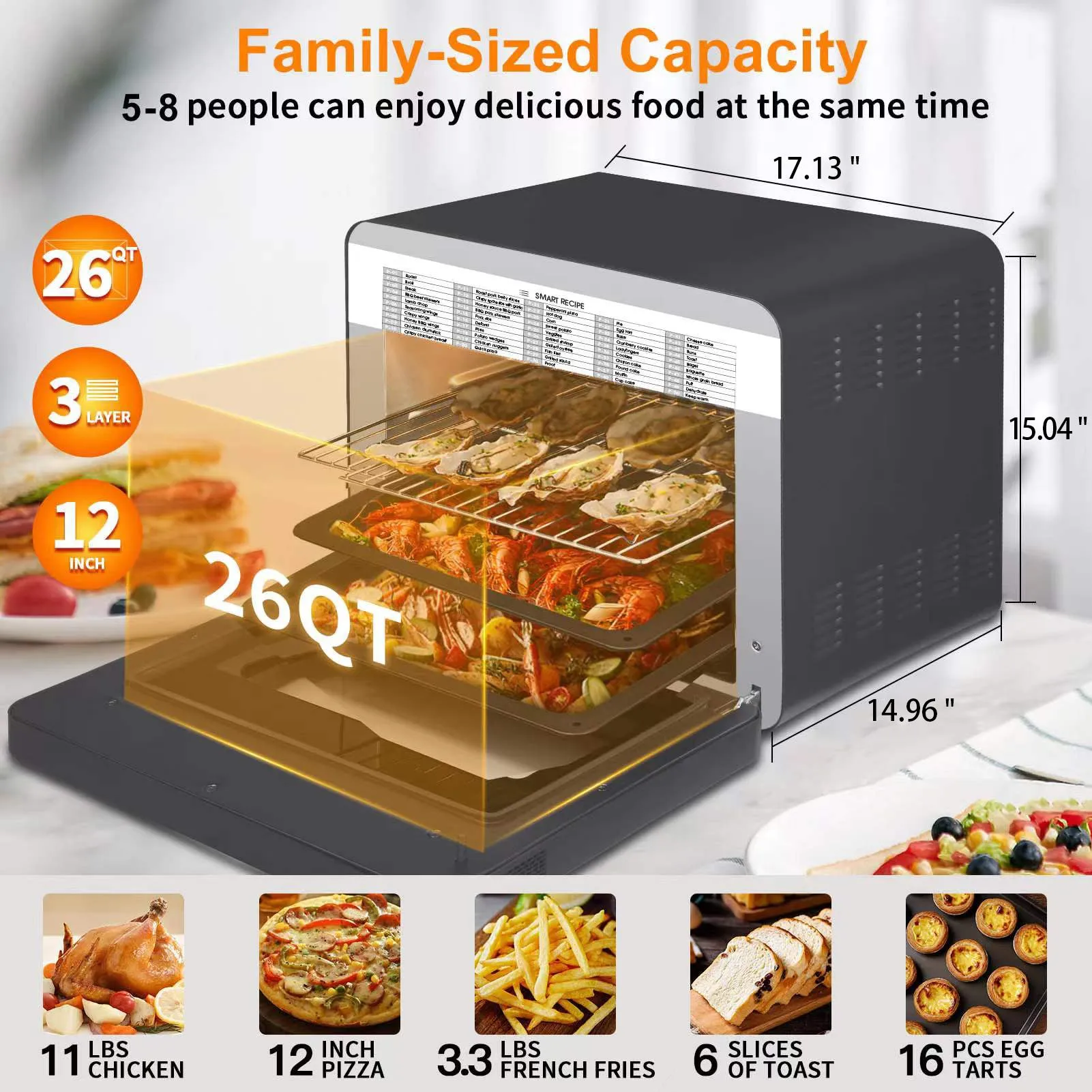 Geek Chef Steam Air Fryer Toast Oven Combo , 26 QT Steam Convection Oven, Black Stainless Steel
