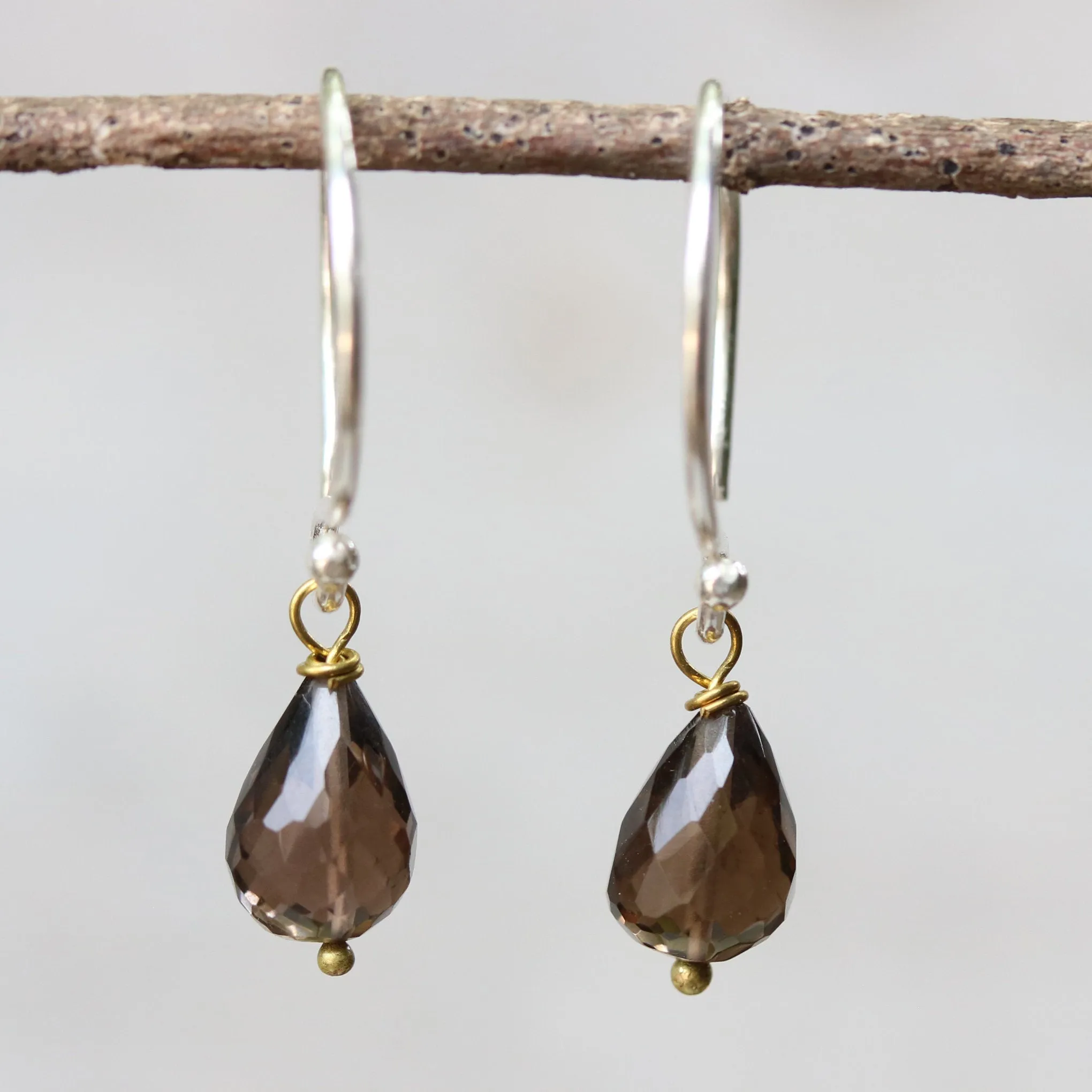 gemstone drop earrings, smoky quartz, crystal earrings, dangle earrings, drop earrings, smoky quartz earrings, simple earrings