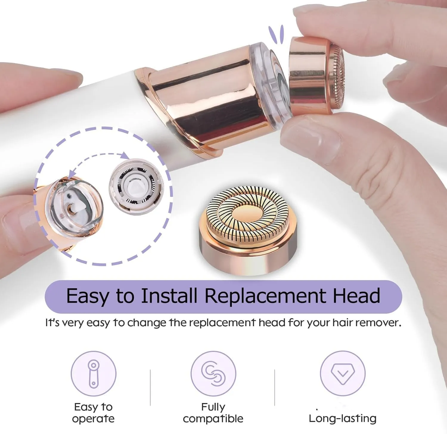 Generation 2 Replacement Heads for Flawless Facial Hair Remover Replacement Heads,Suitable for Flawless Replacement Heads Gen 2 for Flawless Facial Hair Remover for Women,As Seen on TV.(4 Pack)