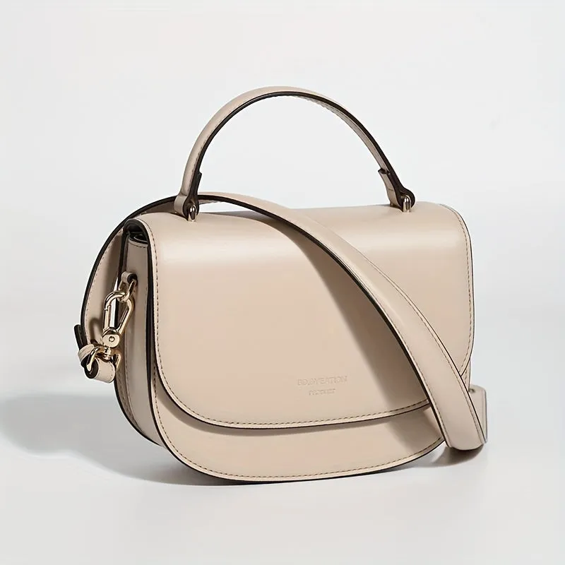Genuine Leather Handbag For Women, Fashion Mini Crossbody Bag, Simple Luxury Top Handle Flap Purse