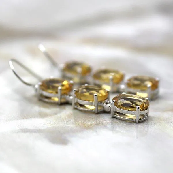 Genuine Long Citrine Triple Drop Dangling Earrings