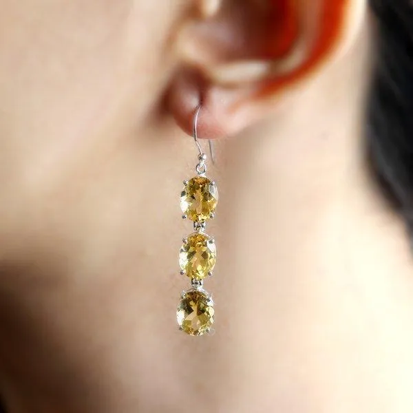 Genuine Long Citrine Triple Drop Dangling Earrings