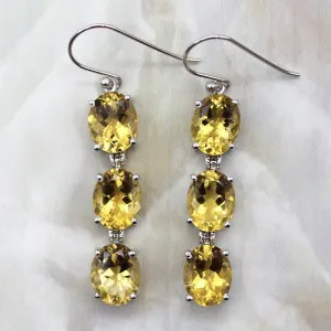 Genuine Long Citrine Triple Drop Dangling Earrings