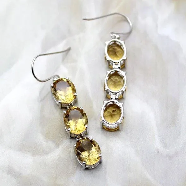 Genuine Long Citrine Triple Drop Dangling Earrings