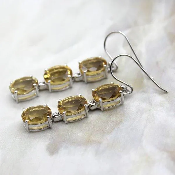 Genuine Long Citrine Triple Drop Dangling Earrings