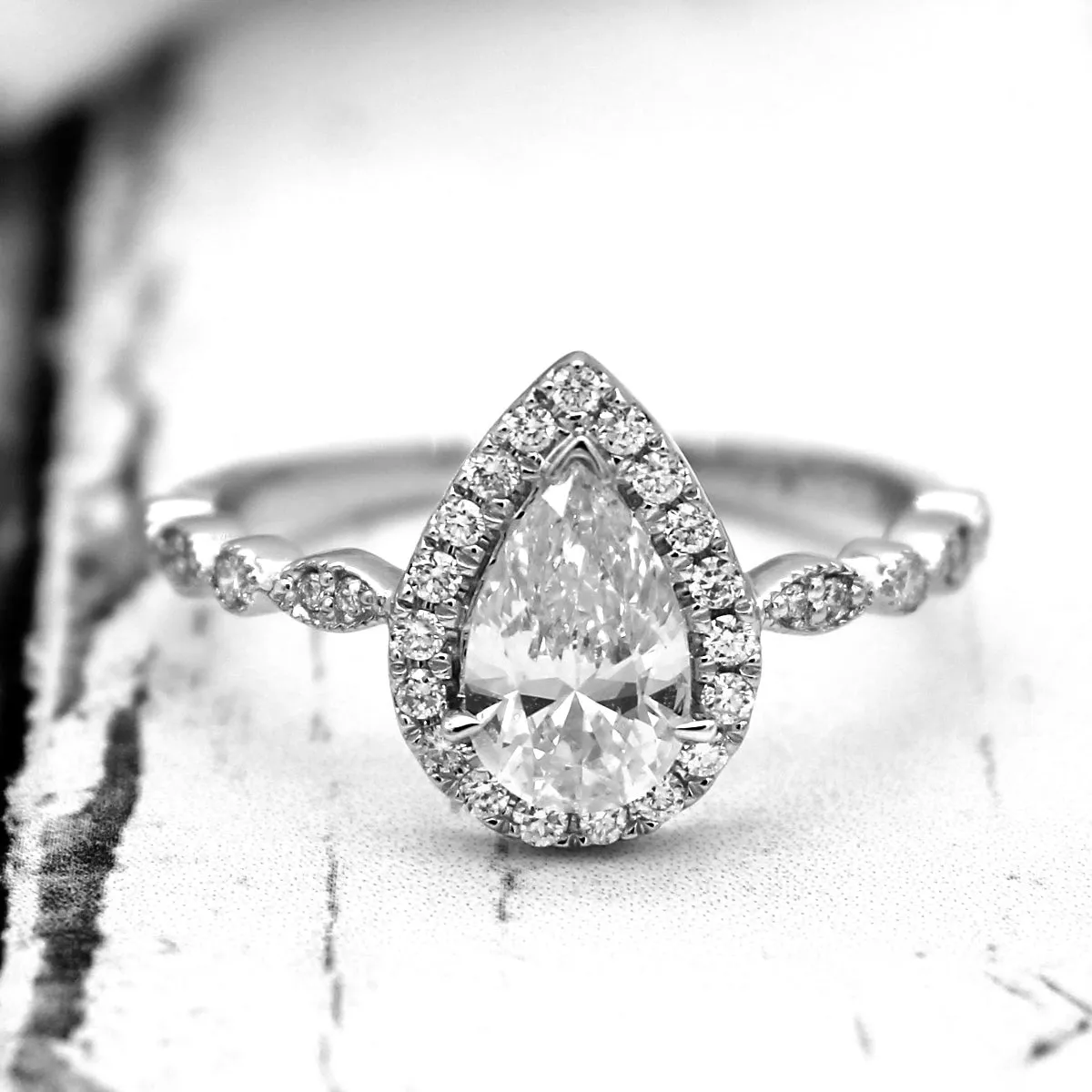 GIA Certified 0.90 CT Pear Halo Diamond Engagement Ring