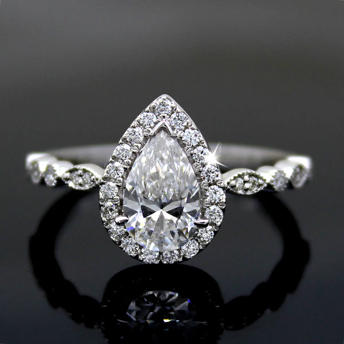 GIA Certified 0.90 CT Pear Halo Diamond Engagement Ring