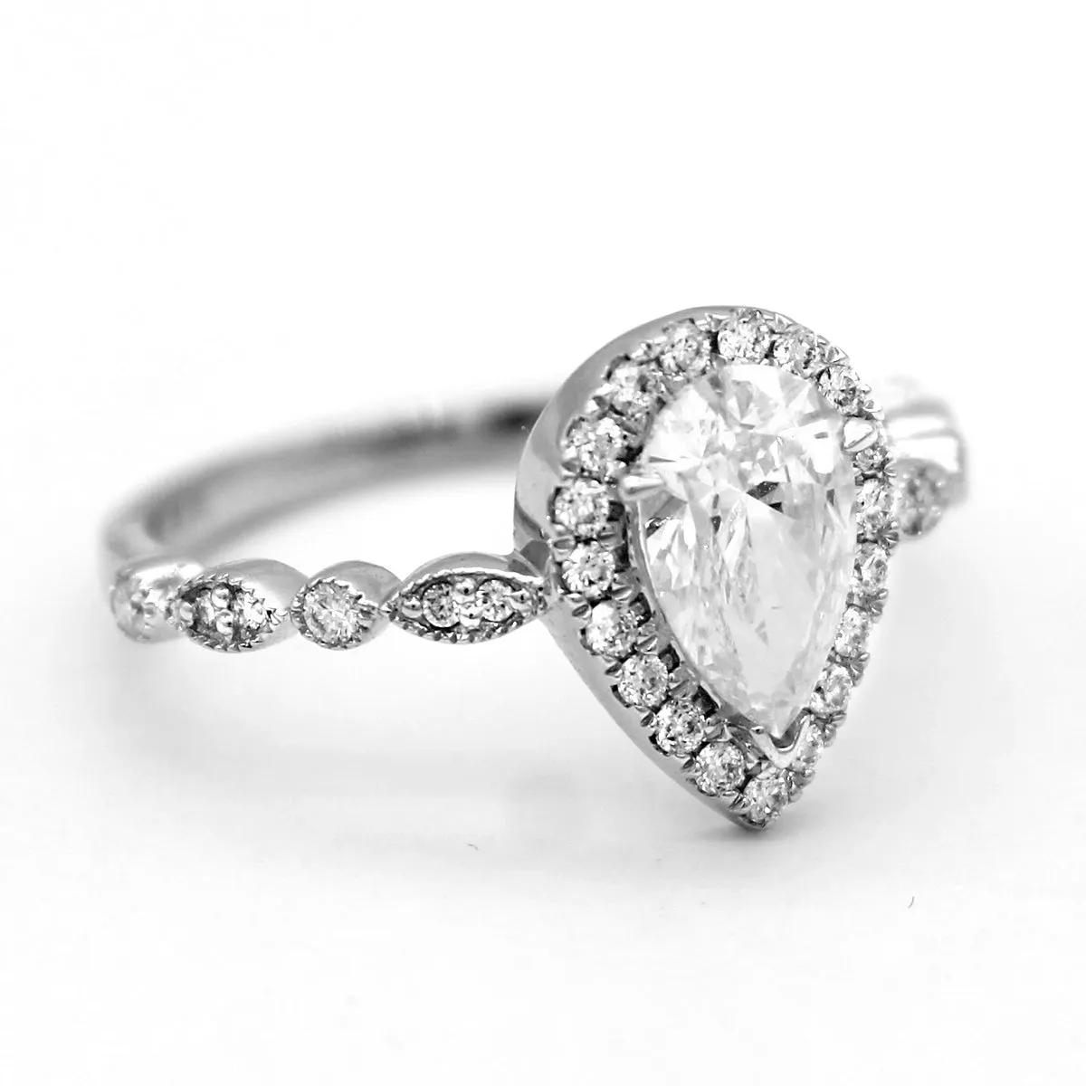 GIA Certified 0.90 CT Pear Halo Diamond Engagement Ring