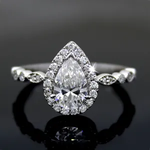 GIA Certified 0.90 CT Pear Halo Diamond Engagement Ring