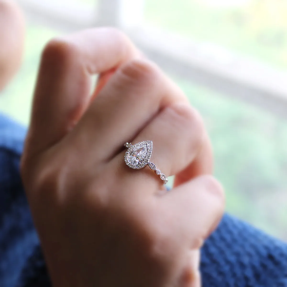 GIA Certified 0.90 CT Pear Halo Diamond Engagement Ring