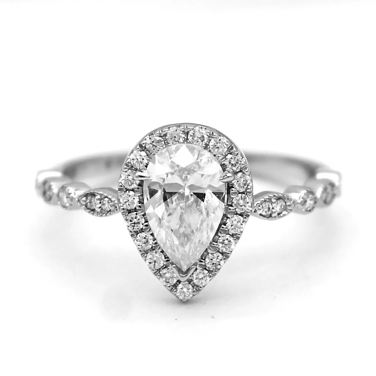 GIA Certified 0.90 CT Pear Halo Diamond Engagement Ring