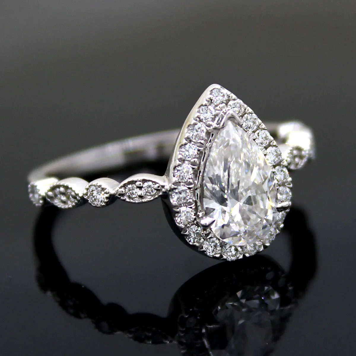 GIA Certified 0.90 CT Pear Halo Diamond Engagement Ring