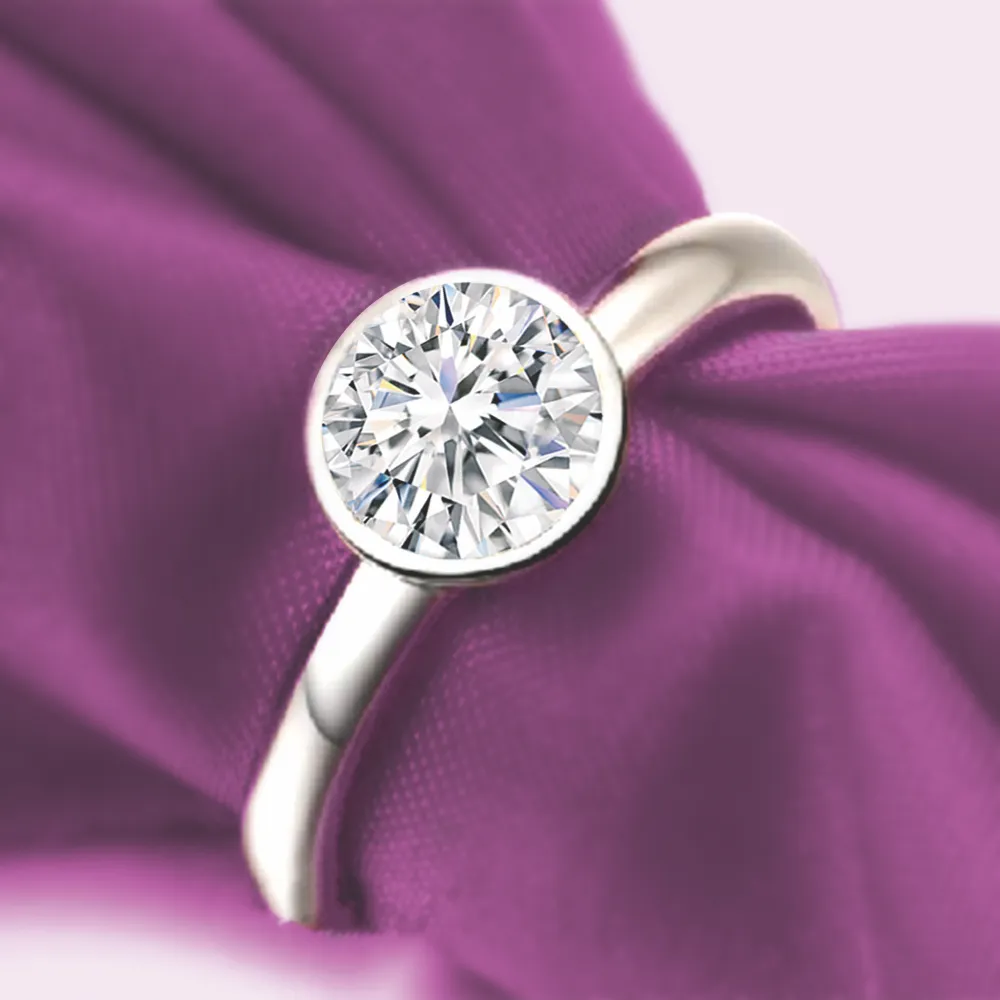 GIA Certified 0.91 CT K Color VS2 Bezel Set Diamond Fine Ring