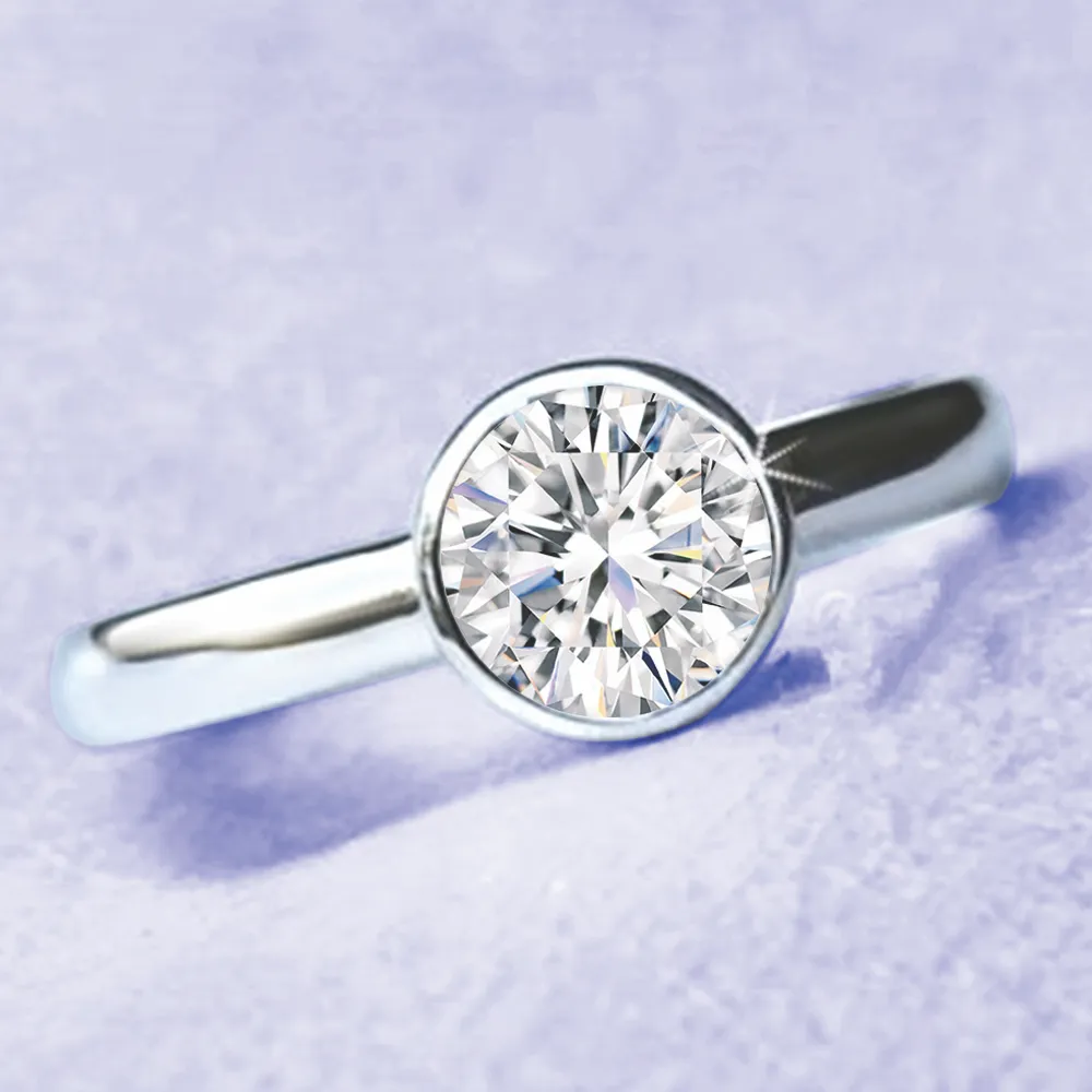 GIA Certified 0.91 CT K Color VS2 Bezel Set Diamond Fine Ring
