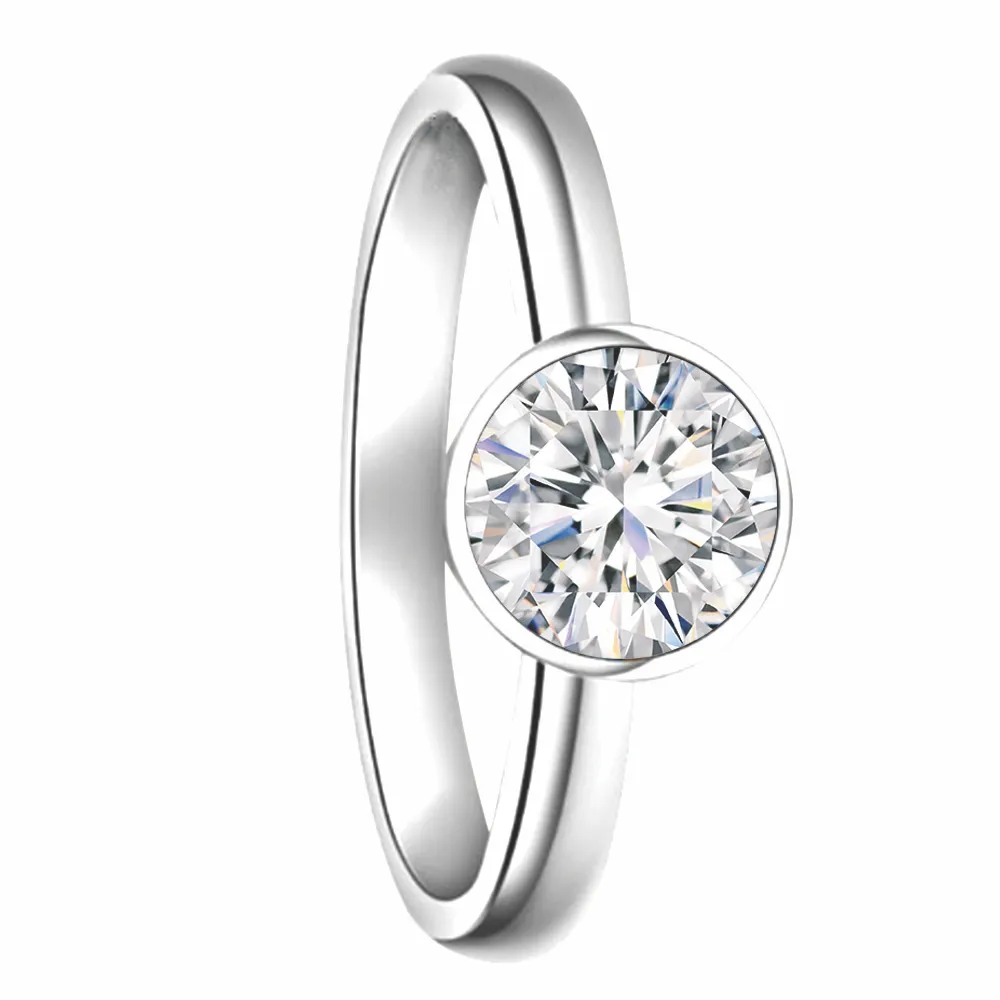 GIA Certified 0.91 CT K Color VS2 Bezel Set Diamond Fine Ring