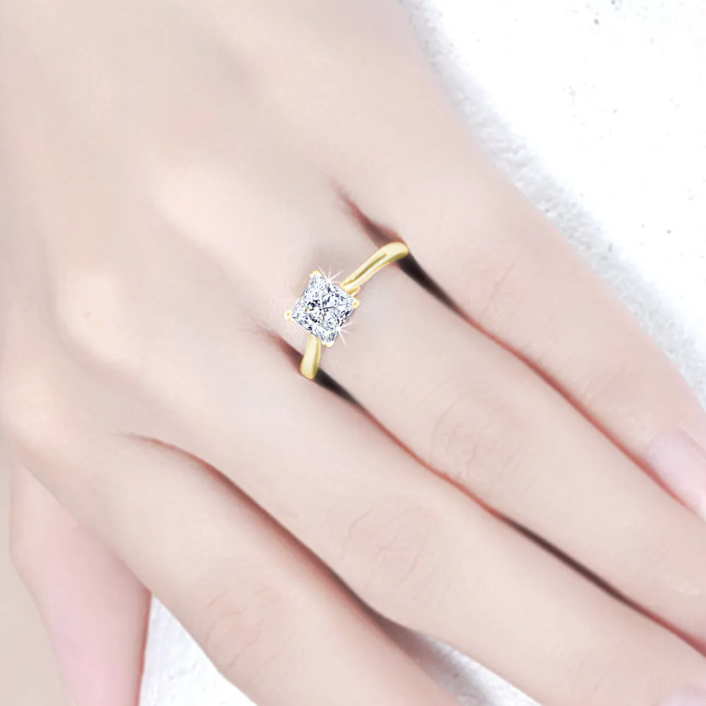 GIA Certified 1CT EX EX EX Princess Cut Diamond Ring I Color 14k Yellow Gold SI1