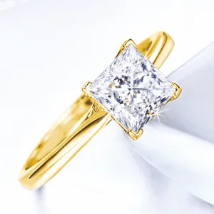 GIA Certified 1CT EX EX EX Princess Cut Diamond Ring I Color 14k Yellow Gold SI1