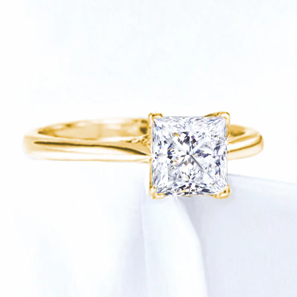 GIA Certified 1CT EX EX EX Princess Cut Diamond Ring I Color 14k Yellow Gold SI1