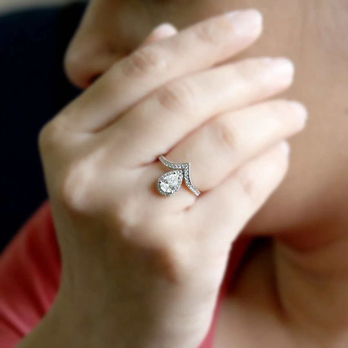 GIA Certified Pear Shape Diamond Modern Engagement Ring