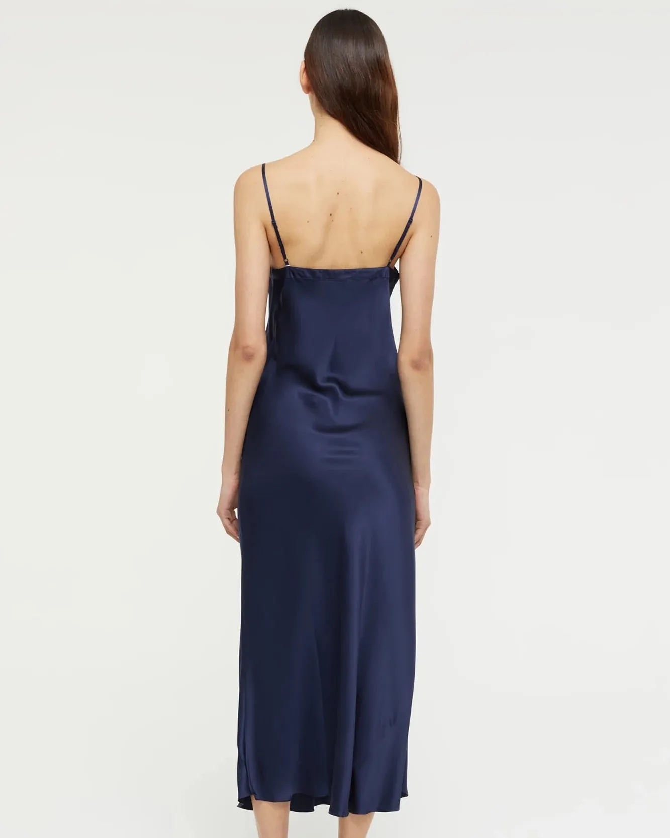 Ginia - Long V Neck Silk Nite - Midnight