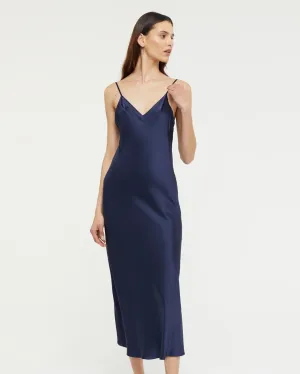 Ginia - Long V Neck Silk Nite - Midnight