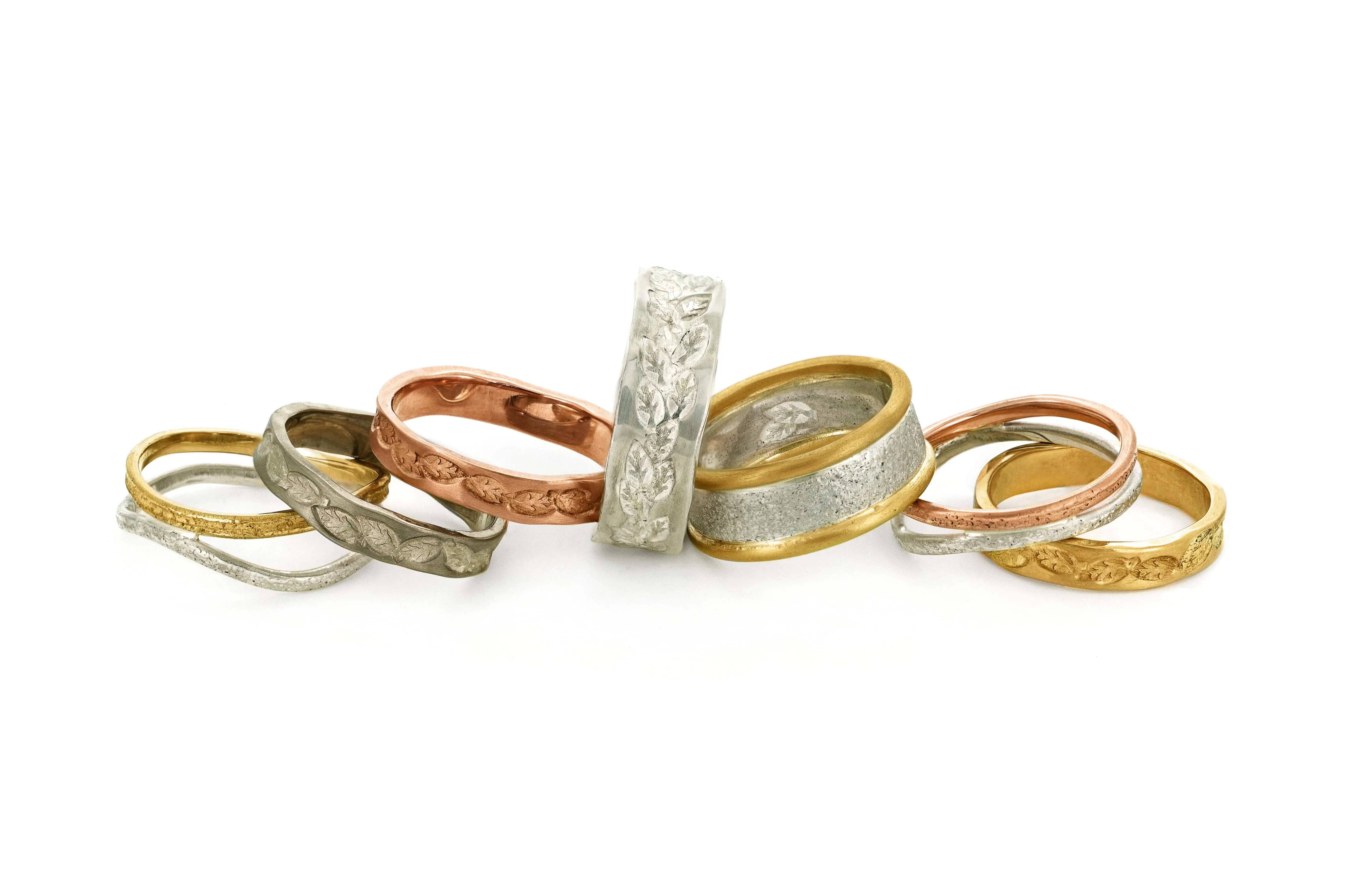 Gold & Silver Fig Leaf Wedding Ring | 18ct & Silver