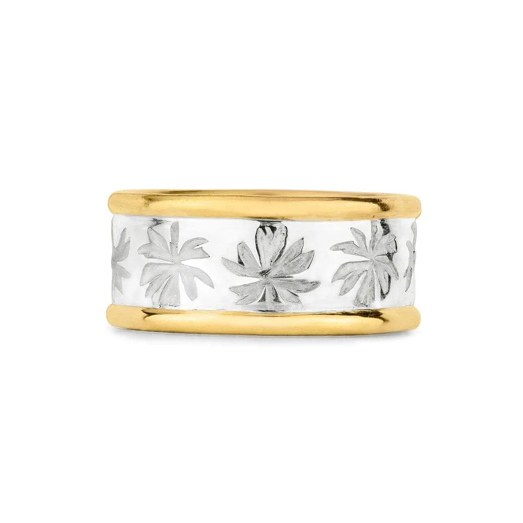 Gold & Silver Fig Leaf Wedding Ring | 18ct & Silver