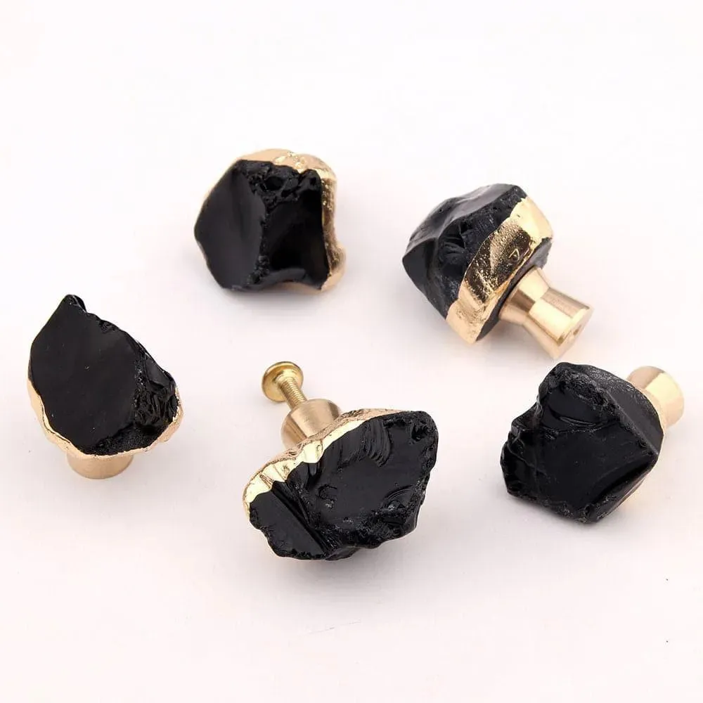 Gold and Black Obsidian Crystal Cabinet Door Knob