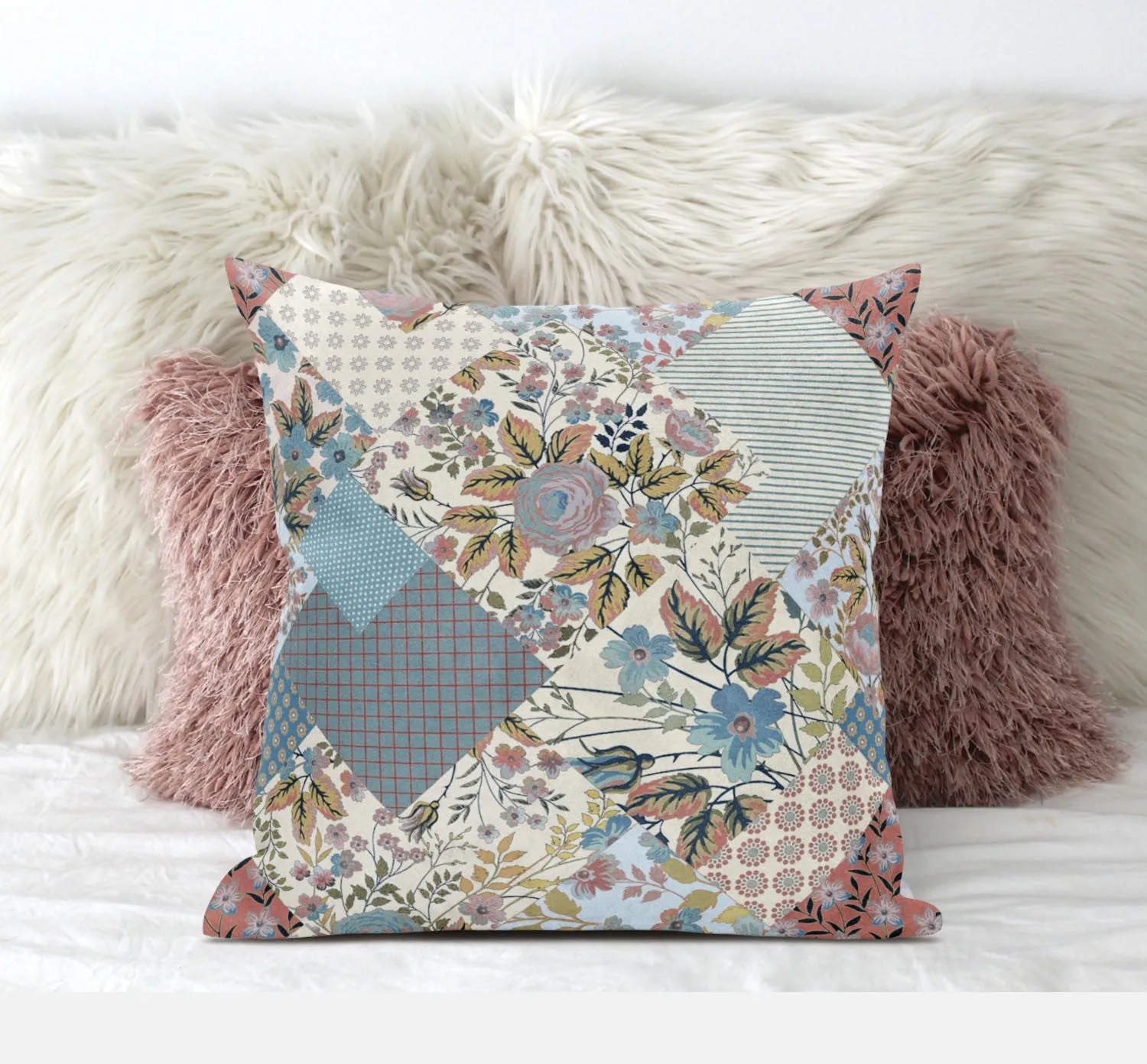 Gold Pink Floral Zippered Suede Throw Pillow