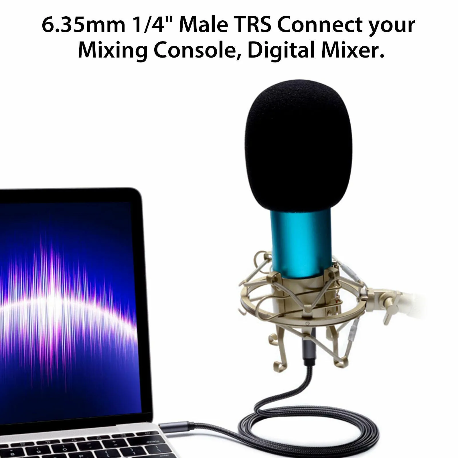 Gold Plated 3.5mm to 6.35mm Audio Cable Connecting Mobile Phone Laptop Converter Line Connectors 2M