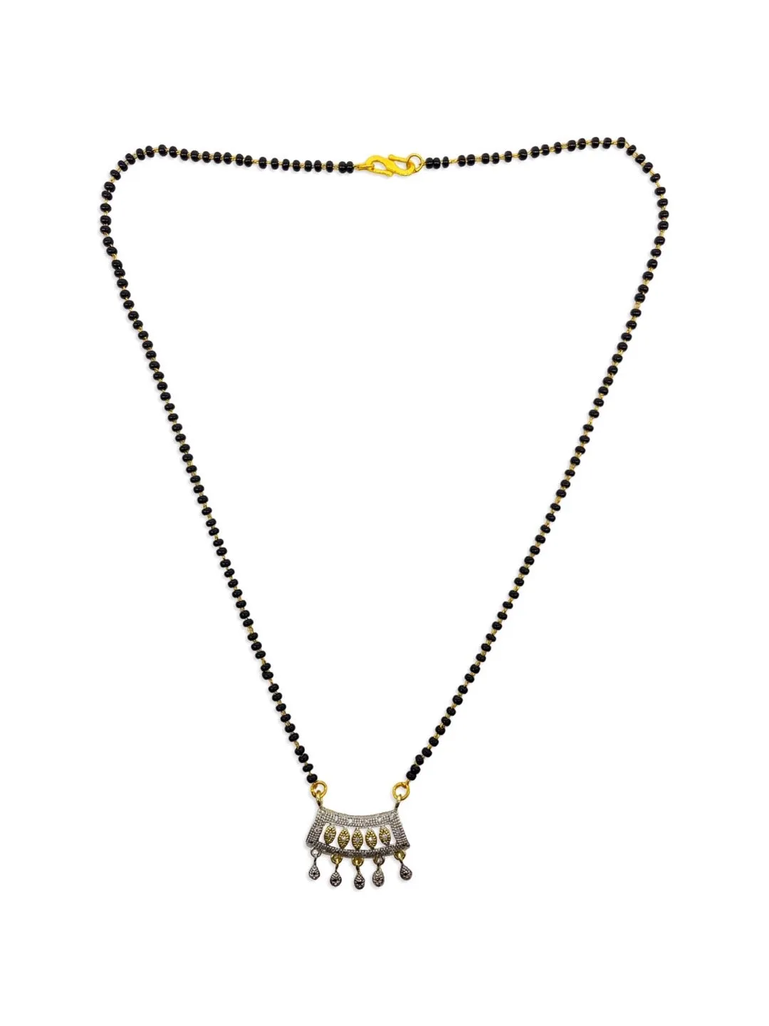 Gold Plated Simple Modern Short Mangalsutra Designs Diamond Fancy Pendant Simple Black Beads Chain