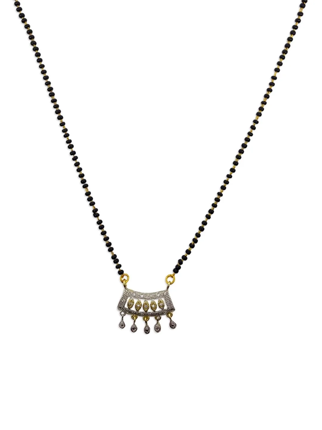 Gold Plated Simple Modern Short Mangalsutra Designs Diamond Fancy Pendant Simple Black Beads Chain