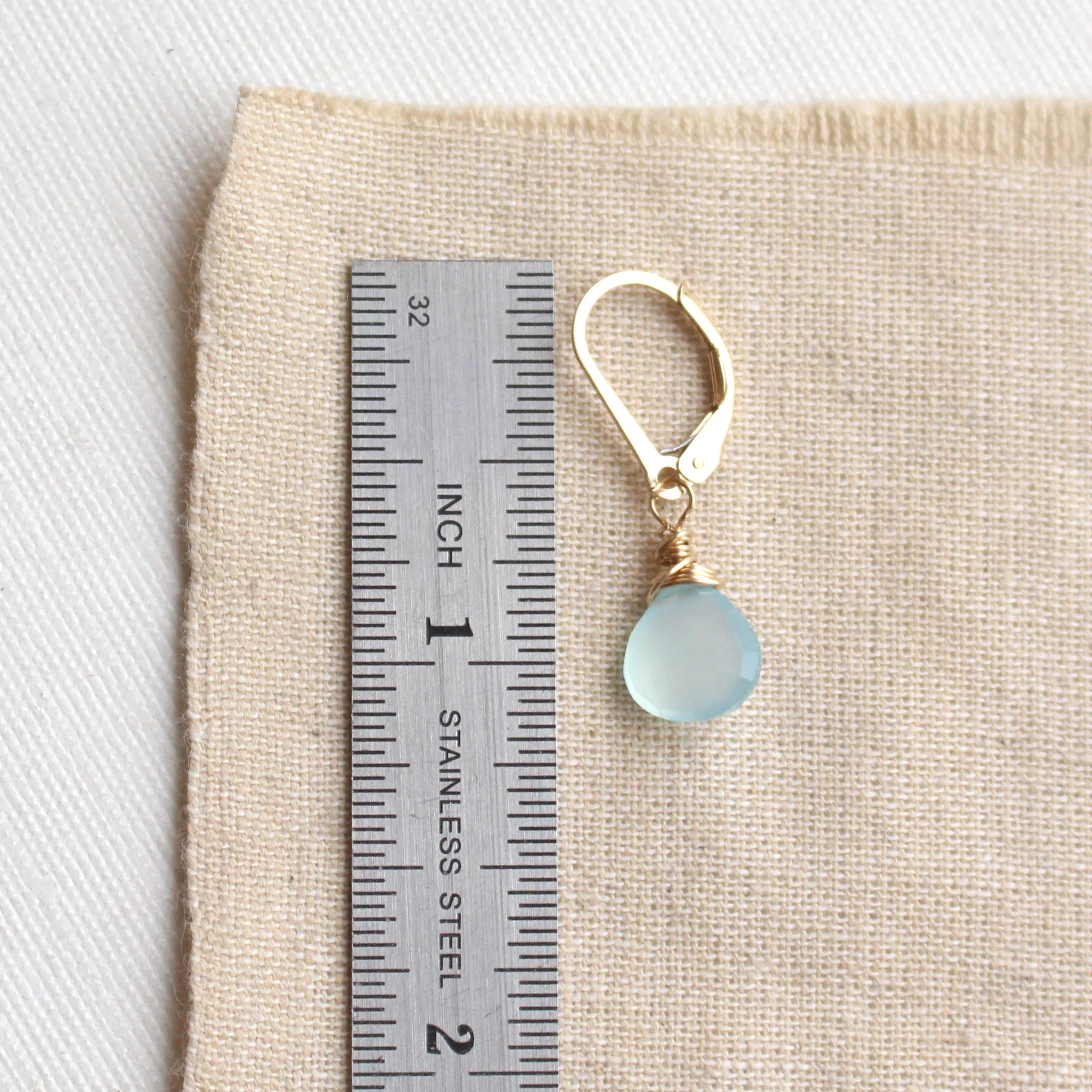 Gold Wrapped Aqua Chalcedony Briolette Earrings