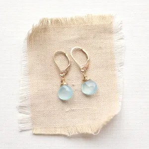 Gold Wrapped Aqua Chalcedony Briolette Earrings