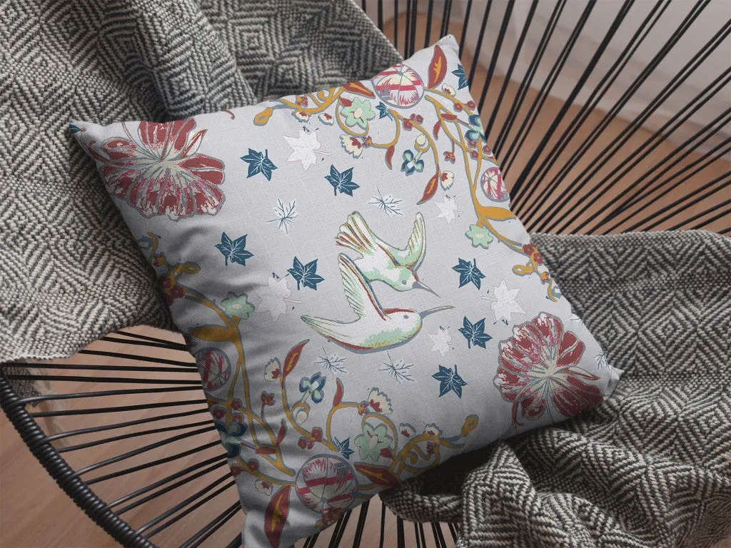 Gray Bird Decorative Suede Throw Pillow