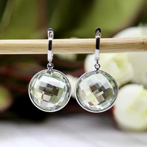 Green Quartz Bezel Set Drop Earrings