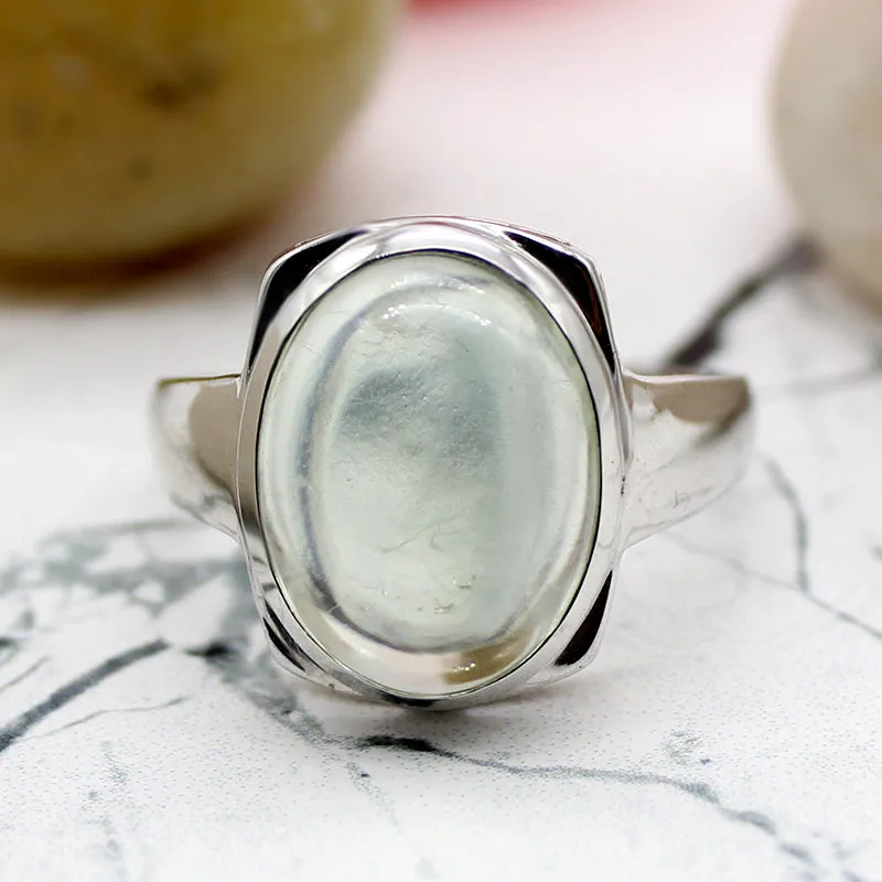 Green Quartz Oval Cabochon Shape Unisex Ring