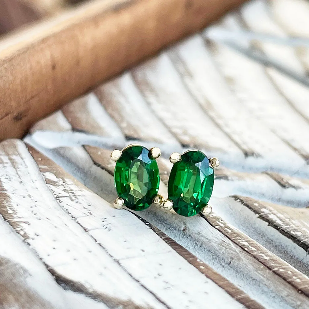 Greener Than Green Oval Tsavorite Yellow Gold Studs
