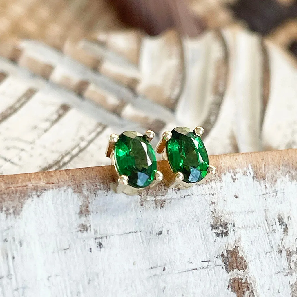 Greener Than Green Oval Tsavorite Yellow Gold Studs